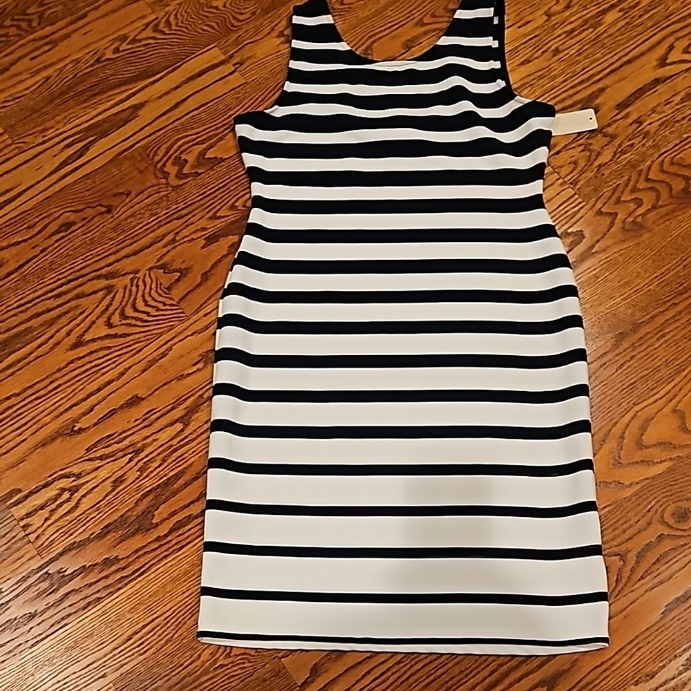 Navy  and White Striped Sleeveless Dress